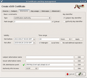 Create Root CA, extensions.